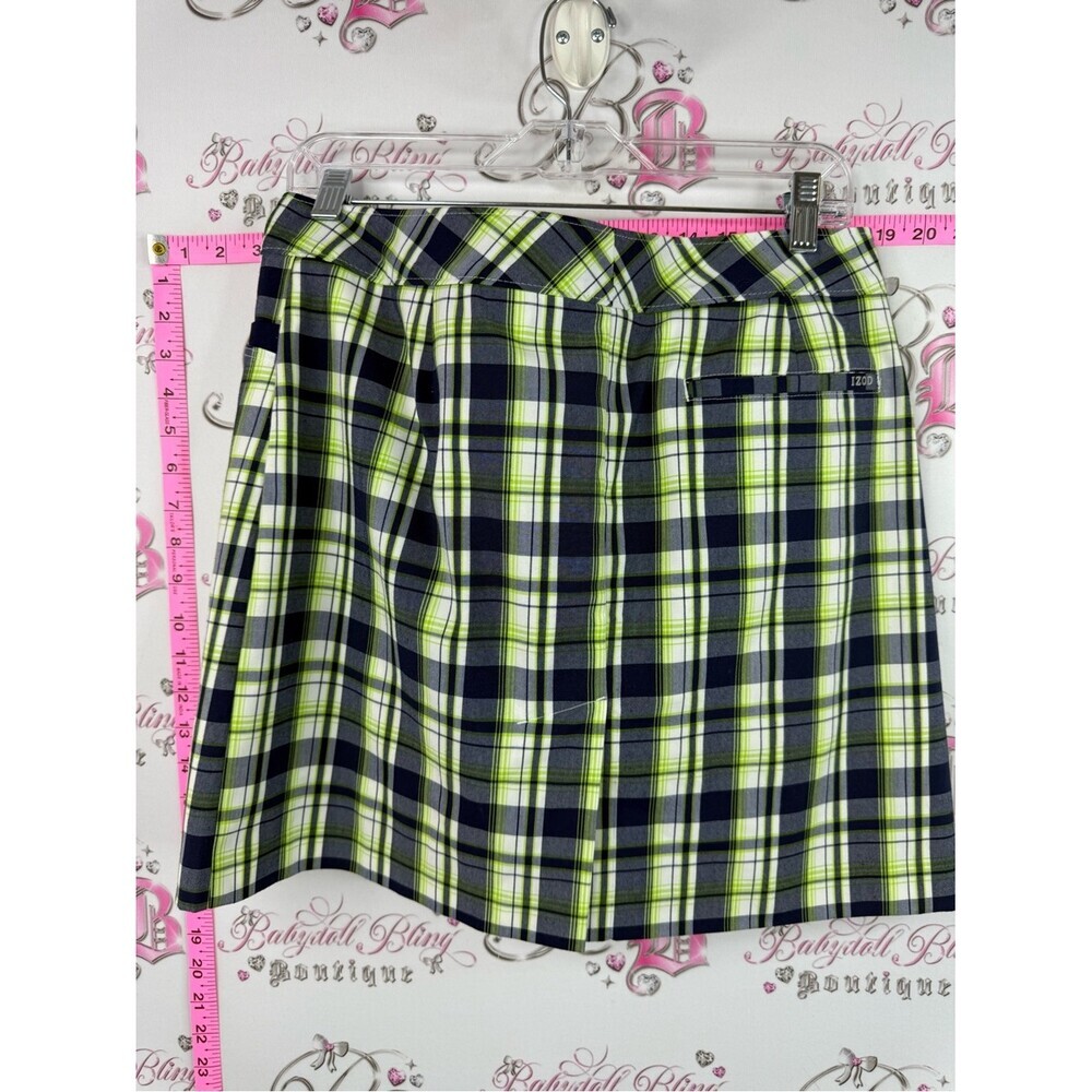 Izod golf skort skirt Plaid A-Line Skirt in Navy, Lime & White by 1760